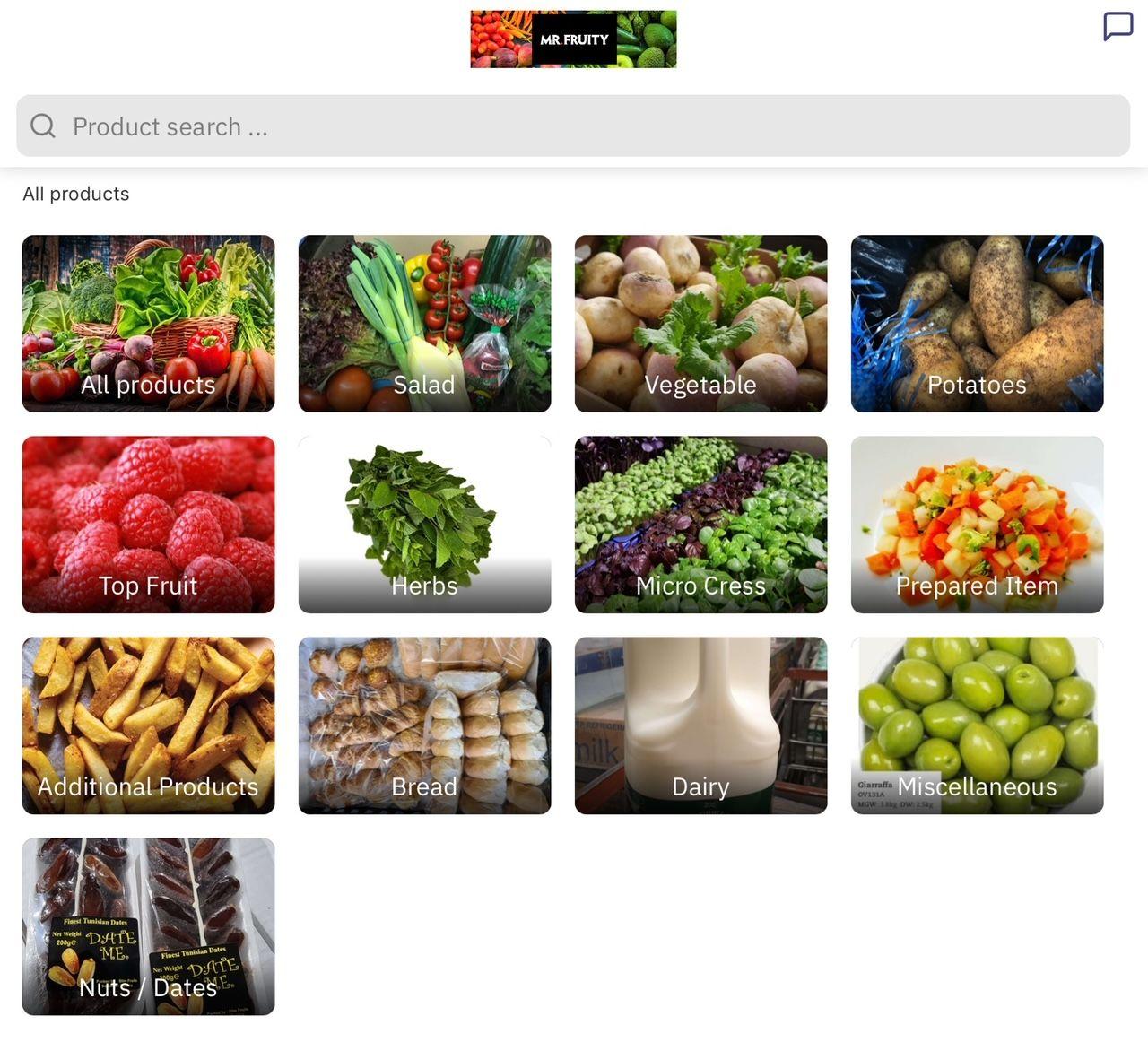 Screenshot of orderlion app products page