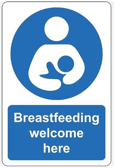 Norfolk council 'Breastfeeding Friendly caterers' logo; blue and white logo of figure breastfeeding a baby